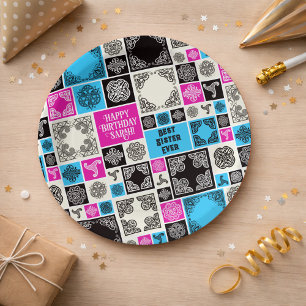 Name & Beziehung hinzufügen Geburtstag Magenta & B Pappteller