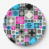 Name & Beziehung hinzufügen Geburtstag Magenta & B Pappteller (Vorderseite)