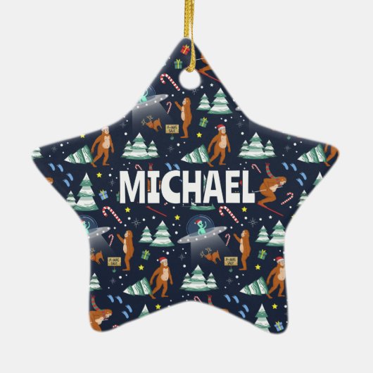 NAME - Big Foot, Außerirdischen & Rentier Weihnach Keramik Ornament (Hinten)