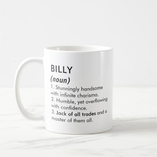 Name Billy, Bearbeitbarer Name, Benutzerdefinierte Kaffeetasse (Links)