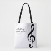 Name & Black Treble Clef Music Tote Tasche (Vorderseite)