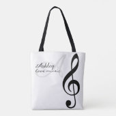 Name & Black Treble Clef Music Tote Tasche (Rückseite)