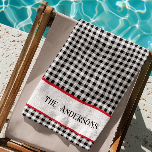 Name Black & White Buffalo Karo Red Accent Pool - Strandtuch