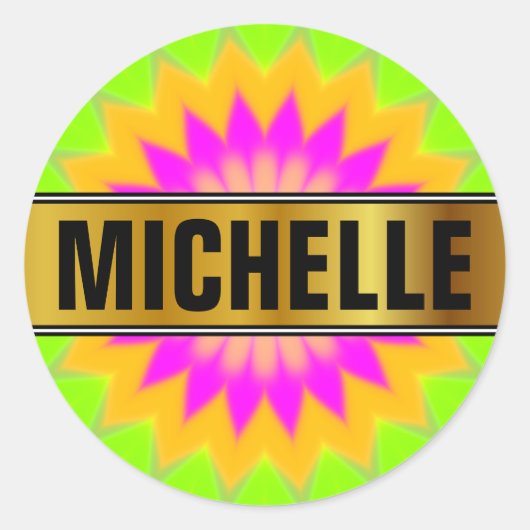 Name + Blake Vibraning Bursting Blume like Pattern Runder Aufkleber (Vorderseite)