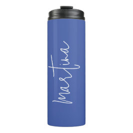 Name Blau Elegant Schlicht Einfache Kalligraphie Thermosbecher