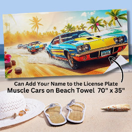 Name, blau-gelbe Muskelwagen an der Sandstrand Strandtuch