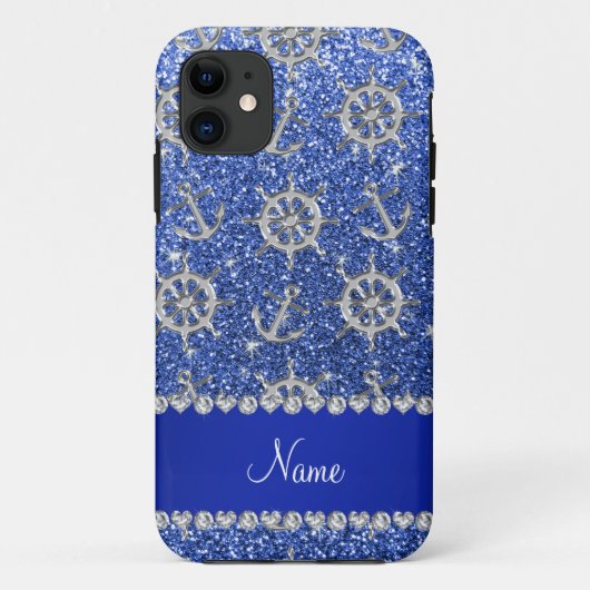 Name Blau Glitzer Silber Anker Schiff Rad Case-Mate iPhone Hülle (Rückseite)