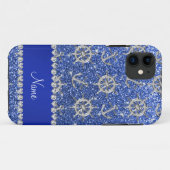 Name Blau Glitzer Silber Anker Schiff Rad Case-Mate iPhone Hülle (Rückseite (Horizontal))