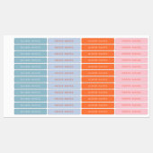 Name Blau, Orange und Rosa Etiketten (Blatt)
