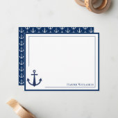 Name Blau Weißer Anker Symbol Muster Mitteilungskarte (Vorderseite/Rückseite Beispiel)