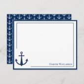 Name Blau Weißer Anker Symbol Muster Mitteilungskarte (Vorne/Hinten)