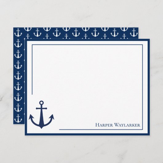 Name Blau Weißer Anker Symbol Muster Mitteilungskarte (Vorne/Hinten)