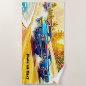 Name, blaue Muskelwagen auf Sandy Strandtuch (Vorderseite)