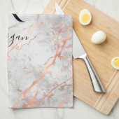 Name/Blk Monogramm, Weißes und Rose-Goldmarmor, Vs Geschirrtuch (Viertel Falte)