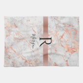 Name/Blk Monogramm, Weißes und Rose-Goldmarmor, Vs Geschirrtuch (Horizontal)