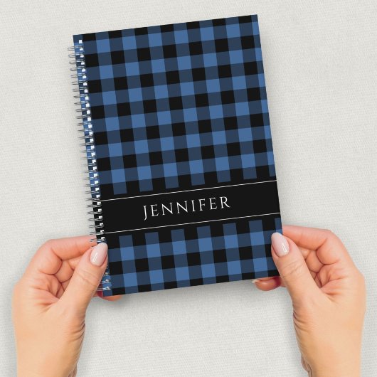 Name Blue & Black Karos Kariert Gingham Pattern Ni Notizblock
