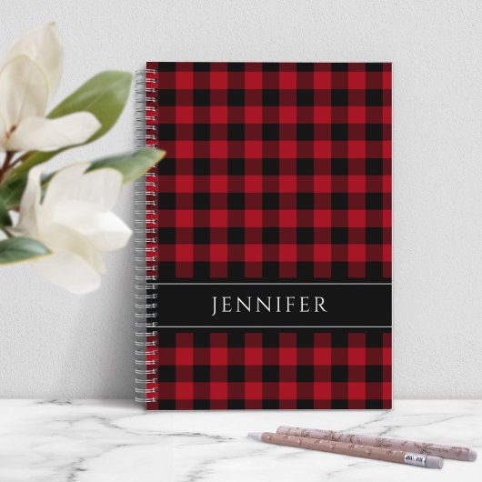 Name Blue & Black Karos Kariert Gingham Pattern Ni Notizblock