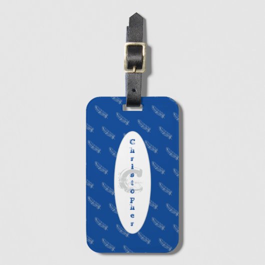 Name Blue Feathers Pattern Elegant Simple Modern Gepäckanhänger (Vorderseite Vertikal)
