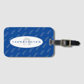 Name Blue Feathers Pattern Elegant Simple Modern Gepäckanhänger (Vorderseite (Horizontal))