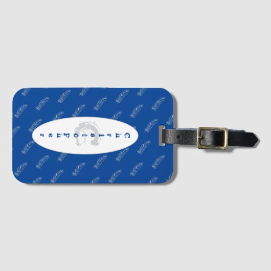 Name Blue Feathers Pattern Elegant Simple Modern Gepäckanhänger (Vorderseite (Horizontal))