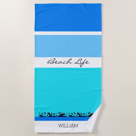 Name Blue Ocean Stripes Chic Strandtuch (Vorderseite)