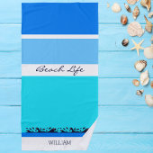 Name Blue Ocean Stripes Chic Strandtuch