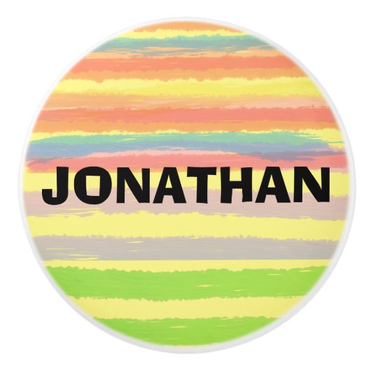 NAME Blue Orange Green Stripes Keramik Knoblauch Keramikknauf (Vorderseite)