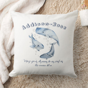 Name Blue White Whale Ocean Theme Kinderzimmer Kissen