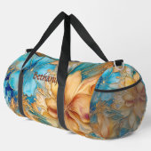 Name Blume Aqua & Gold Blumen Abstrakt hinzufügen Duffle Bag (Rechte Ecke)