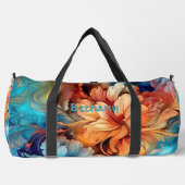 Name Blume Aqua & Gold Blumen Abstrakt hinzufügen Duffle Bag (Vorderseite)