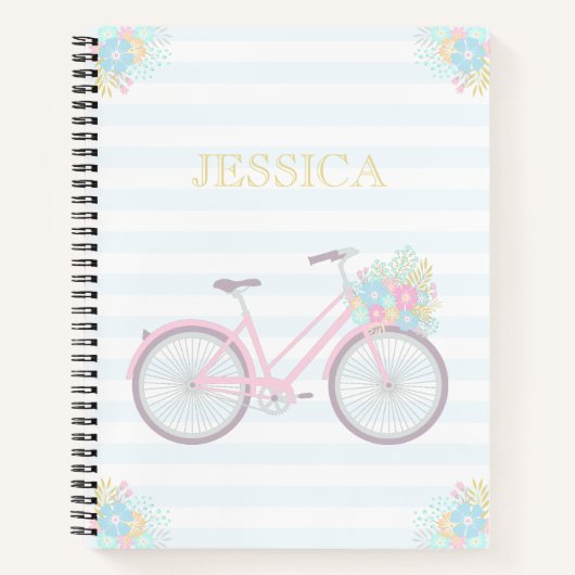 Name Blume Fahrrad Niedlich Pastel Hipster Noteboo Notizbuch (Vorderseite)