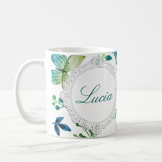 Name-Blumen-Grün-Kaffee-Tasse personifizieren Kaffeetasse (Links)