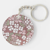 Name Blush Pink Hearts Rose Handbemalte Blumenmust Schlüsselanhänger (Rückseite)