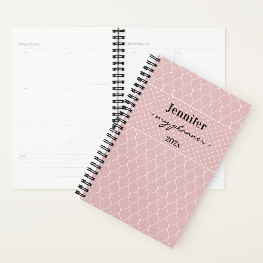 Name, Blush Pink Trellis & Polka Dot Spiral Planer (Anzeige)