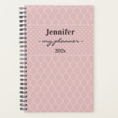 Name, Blush Pink Trellis & Polka Dot Spiral Planer (Vorderseite)