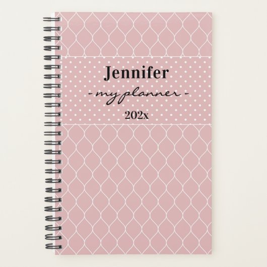 Name, Blush Pink Trellis & Polka Dot Spiral Planer (Vorderseite)