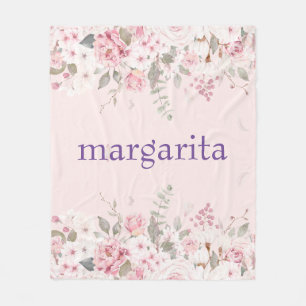 Name Boho Pink Grün Weiße Flora hinzufügen Fleecedecke