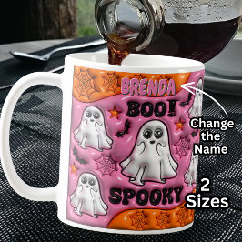 Name BOO hinzufügen! Orange & Rosa, weiße Geister Kaffeetasse