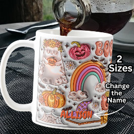 Name BOO hinzufügen! Rainbow Pumpkin Ghost Orange Kaffeetasse