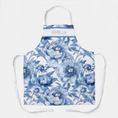 Name Botanical Blue Floral Art Nouveau Blume Schürze (Vorderseite)