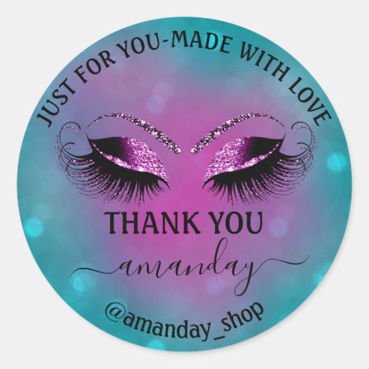 Name Boutique Eyelash Shop Blue Violet Berry Runder Aufkleber (Vorderseite)