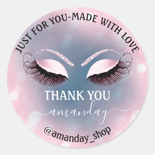 Name Boutique eyelashes Shop Pink Navy Runder Aufkleber (Vorderseite)