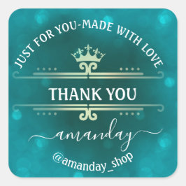 Name Boutique Shop Royal Crown Gold Aquamarin Quadratischer Aufkleber