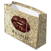 Name Bridal Brown Kiss Lips Glitzer Champagne Große Geschenktüte (Rückseite Schrägansicht)