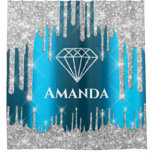Name Bridal Glitzer Tropfen Grau Aquamarin Blue Di Duschvorhang