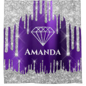 Name Bridal Glitzer Tropfen Gray Violet Diamond Duschvorhang (Vorderseite)