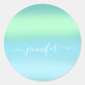 Name Bridal OMBRE. Danke Blue Green Runder Aufkleber (Vorderseite)
