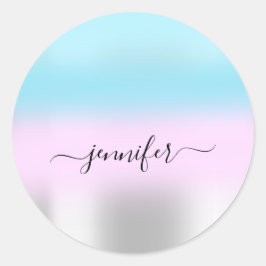 Name Bridal OMBRE Minimalismus Pink Blue Silver Runder Aufkleber