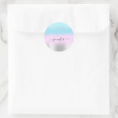 Name Bridal OMBRE Minimalismus Pink Blue Silver Runder Aufkleber (Tasche)