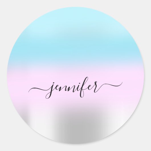 Name Bridal OMBRE Minimalismus Pink Blue Silver Runder Aufkleber (Vorderseite)